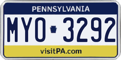 PA license plate MYO3292