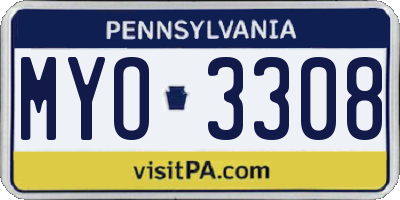 PA license plate MYO3308