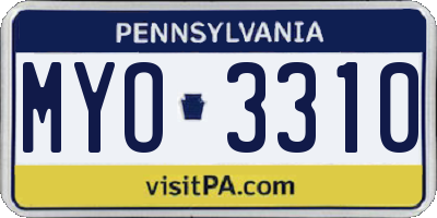 PA license plate MYO3310