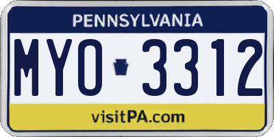 PA license plate MYO3312