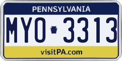 PA license plate MYO3313