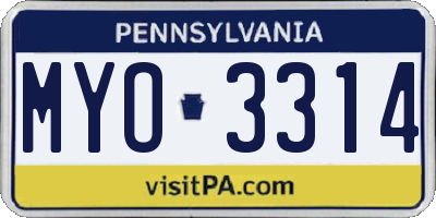 PA license plate MYO3314