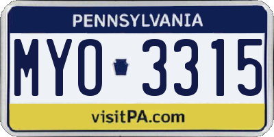 PA license plate MYO3315