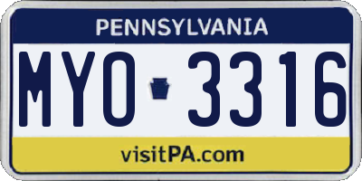 PA license plate MYO3316