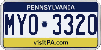 PA license plate MYO3320
