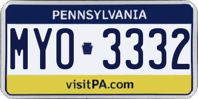 PA license plate MYO3332
