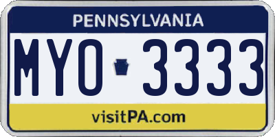 PA license plate MYO3333