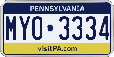 PA license plate MYO3334