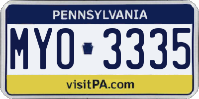PA license plate MYO3335