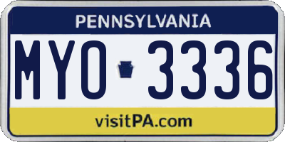 PA license plate MYO3336
