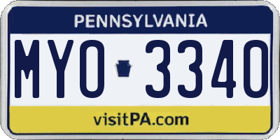 PA license plate MYO3340