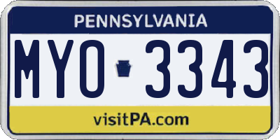 PA license plate MYO3343