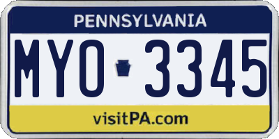 PA license plate MYO3345