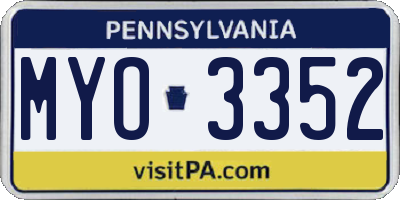 PA license plate MYO3352