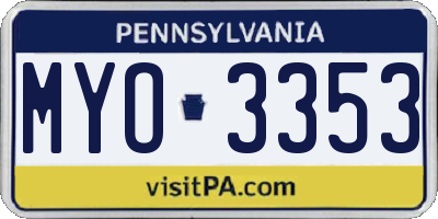 PA license plate MYO3353