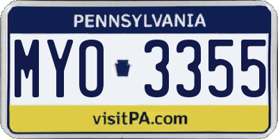 PA license plate MYO3355
