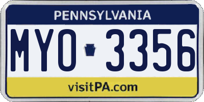 PA license plate MYO3356