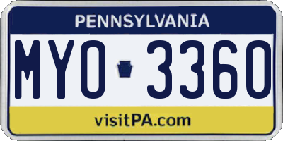 PA license plate MYO3360