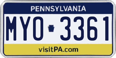 PA license plate MYO3361
