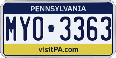 PA license plate MYO3363