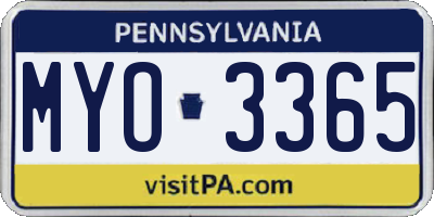 PA license plate MYO3365