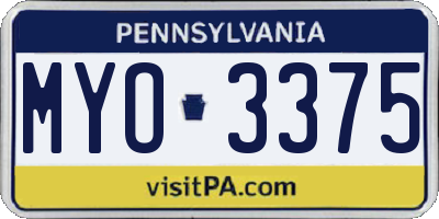 PA license plate MYO3375