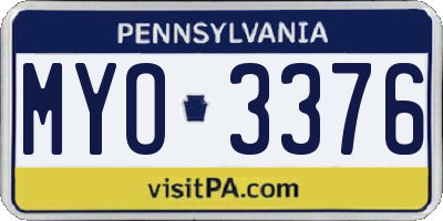 PA license plate MYO3376
