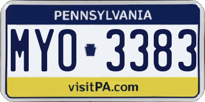 PA license plate MYO3383