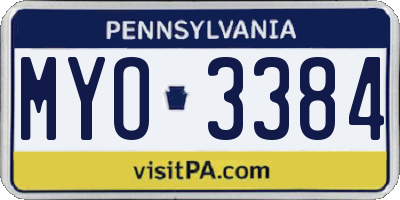PA license plate MYO3384