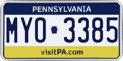 PA license plate MYO3385