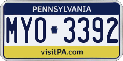 PA license plate MYO3392