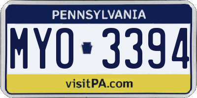 PA license plate MYO3394