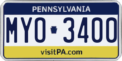 PA license plate MYO3400