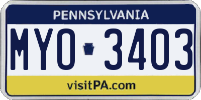 PA license plate MYO3403