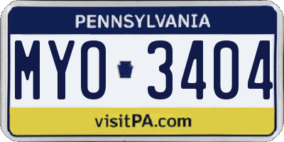 PA license plate MYO3404
