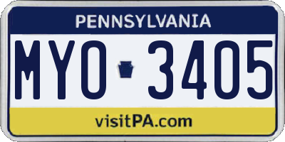 PA license plate MYO3405