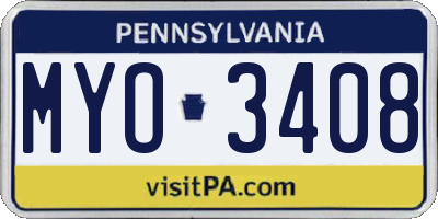 PA license plate MYO3408