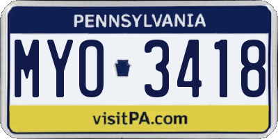 PA license plate MYO3418