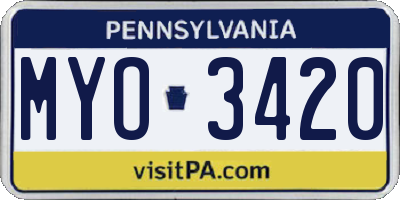 PA license plate MYO3420