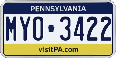 PA license plate MYO3422