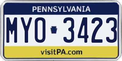 PA license plate MYO3423
