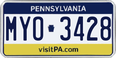 PA license plate MYO3428