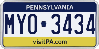 PA license plate MYO3434