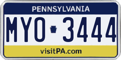 PA license plate MYO3444