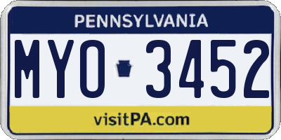 PA license plate MYO3452