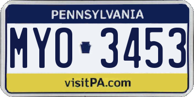 PA license plate MYO3453