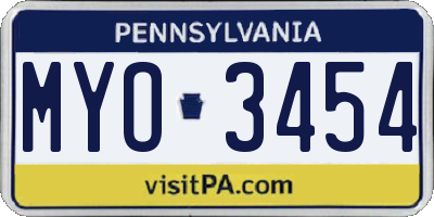 PA license plate MYO3454
