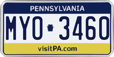 PA license plate MYO3460