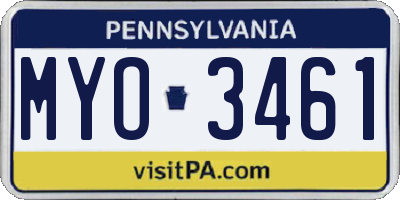 PA license plate MYO3461