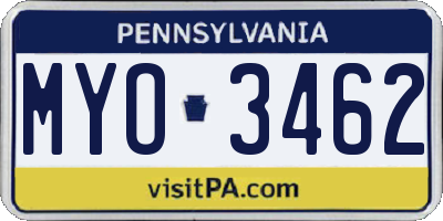PA license plate MYO3462